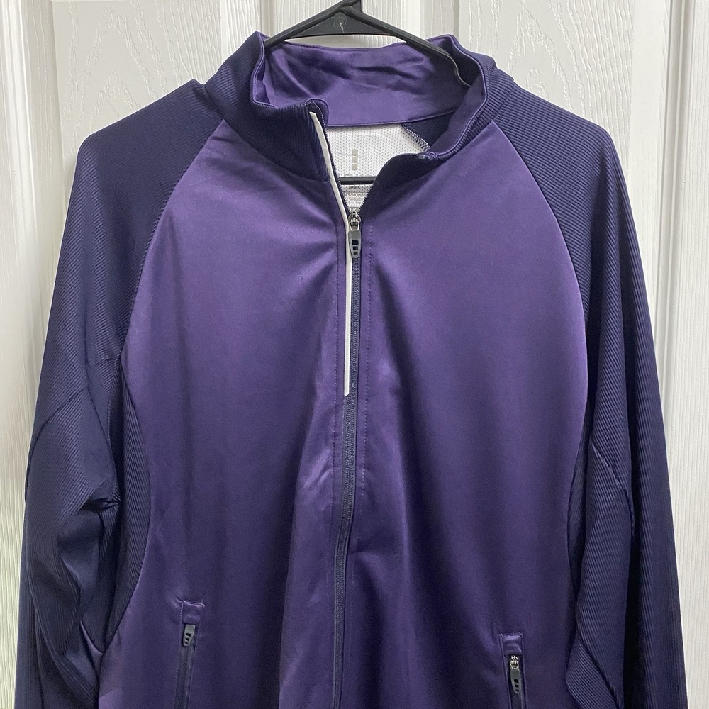 Elevate Men's Full Zip-Up 100% Polyester Purple & Navy Jacket Shirt Sz. L-NWOT - Picture 2 of 8